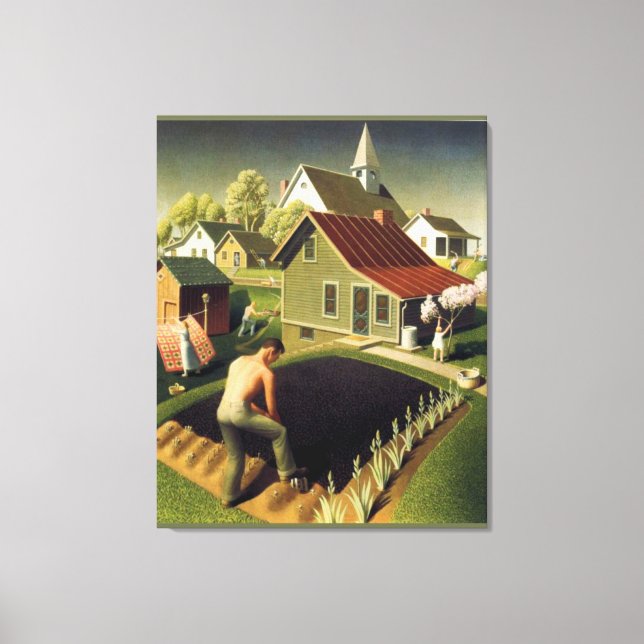 Em Tela Grant Wood - Impressão Primavera na Cidade (Frente)