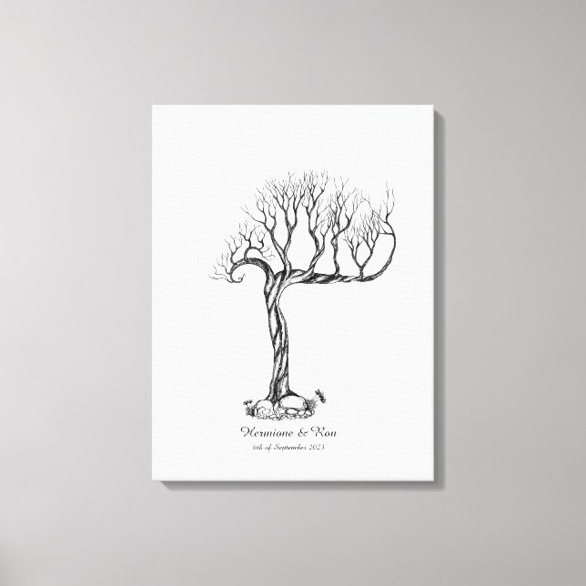 Em Tela Guestbook de Árvore Impressão Digital de Casamento (Frente)