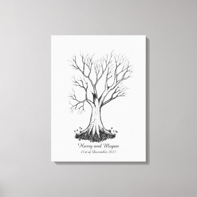 Em Tela Guestbook de Árvore Impressão Digital de Casamento (Frente)