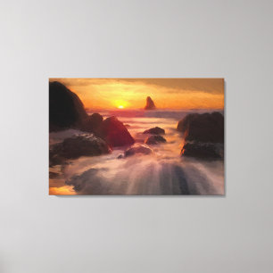 Em Tela Impressão alaranjado da pintura a óleo do oceano