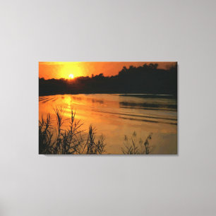 Em Tela Impressão alaranjado da pintura a óleo do por do