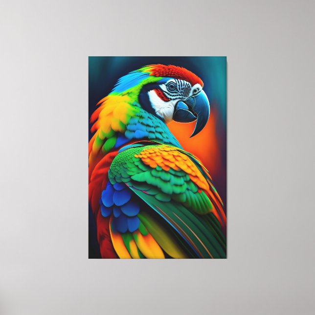 Em Tela Impressão Colorida de Pássaro de Macaw (Frente)