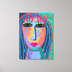 Em Tela Impressão de Abstrato de Cabelo Azul