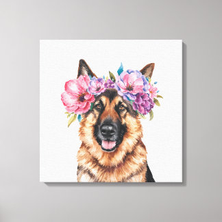 Em Tela Impressão de Aquarela de Flor do german shepherd
