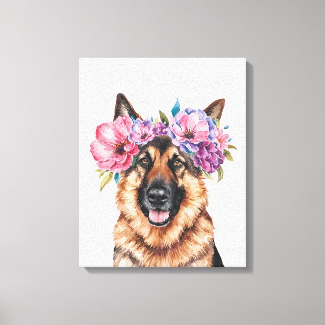 Em Tela Impressão de Aquarela de Flor do german shepherd (Frente)
