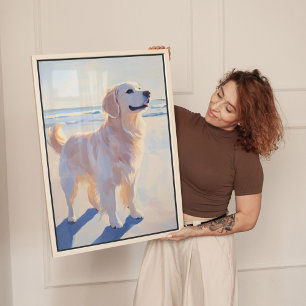 Em Tela Impressão de Arte de Golden Retriever na Praia