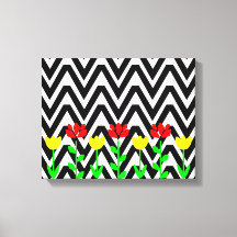 Impressão de Arte Floral Moderna Chevron e Flores