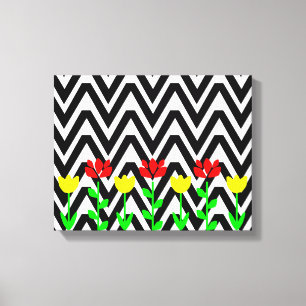 Em Tela Impressão de Arte Floral Moderna Chevron e Flores