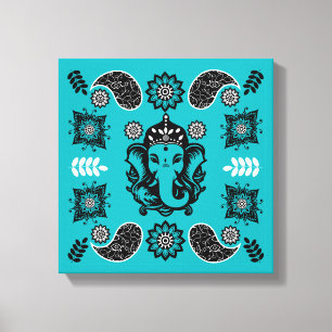 Em Tela Impressão de Arte Hindu com Tema Ganesha