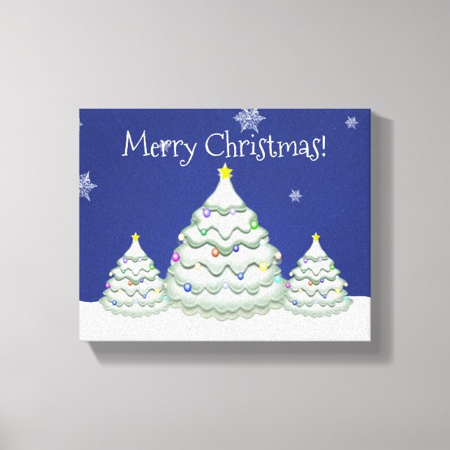 Em Tela Impressão de Árvore de Natal Azul (Frente)