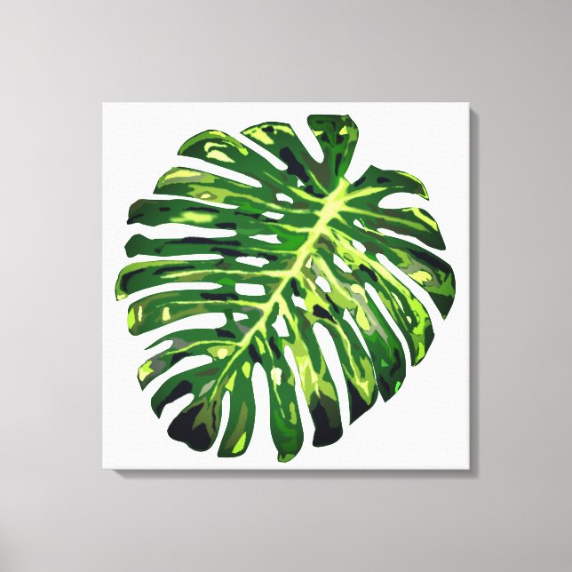 Em Tela Impressão de Folha Verde Tropical Monstera (Frente)