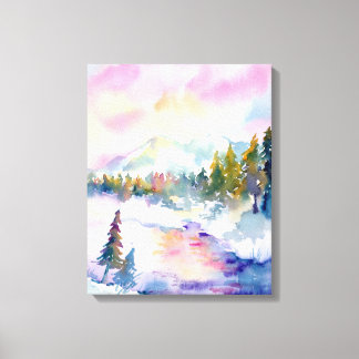 Em Tela Impressão de montanha de neve com aquarela