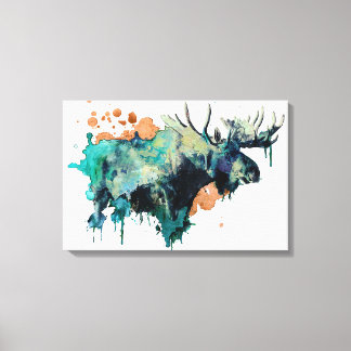 Em Tela Impressão de Moose de Aquarela