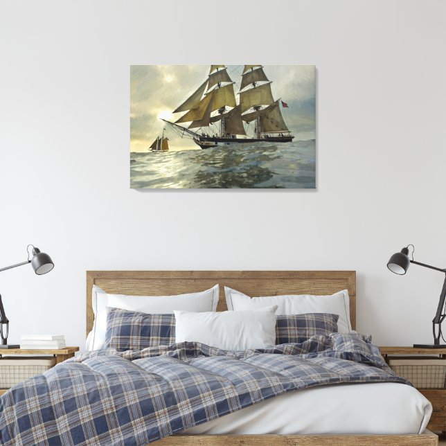 Em Tela Impressão de pintura a óleo de barcos de vela oceâ (Insitu(Quarto))