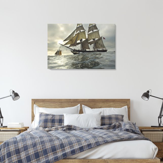 Em Tela Impressão de pintura a óleo de barcos de vela oceâ (Insitu(Quarto))