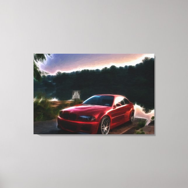 Em Tela Impressão de pintura a óleo de carro vermelho quen (Frente)