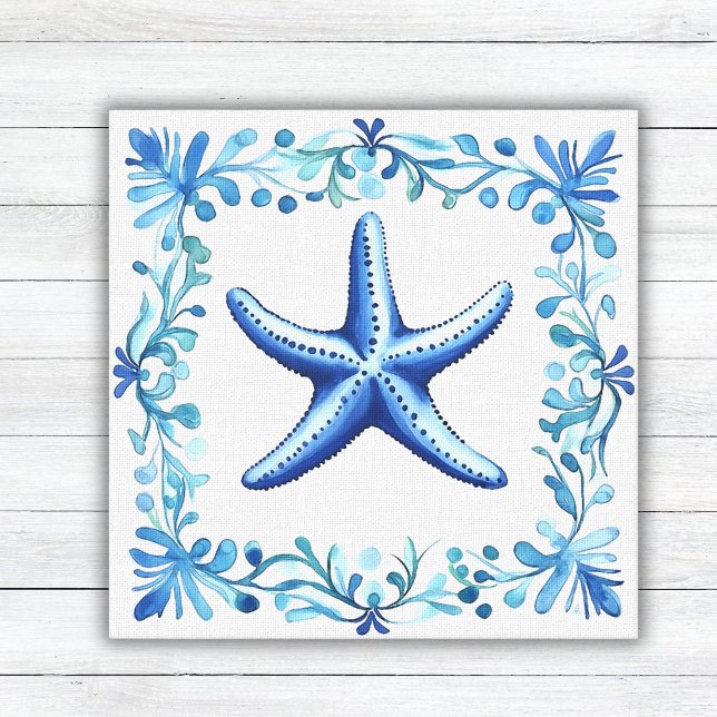 Em Tela Impressão de Starfish Blue Blue Watercolor (Royal Blue Watercolor Starfish Coastal Canvas Art Decor)
