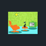 Em Tela Impressão de Telas Estreitas do Gatinho de Idade d<br><div class="desc">Diz-se que os cães têm donos e os gatos têm funcionarios. O felino neste Gatinho da Idade do Espaço Retroativo Impressão de Tela Esticada não conseguia concordar mais! A design de arte minimalista estilo 1960 apresenta um gato preto elegante numa sala de estar moderna de meio século. A sala sofisticada...</div>