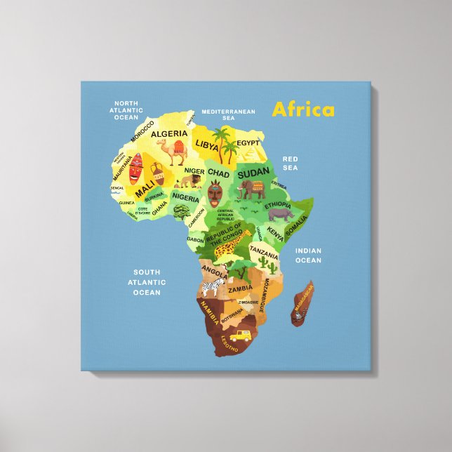 Em Tela Impressão de Trabalho de arte de Mapa Africano (Frente)