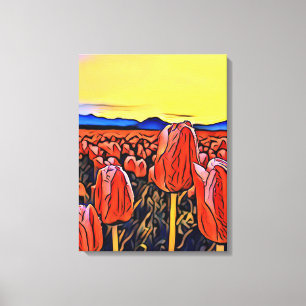 Em Tela Impressão de Tulipas Vermelhas de Campo de Pintura
