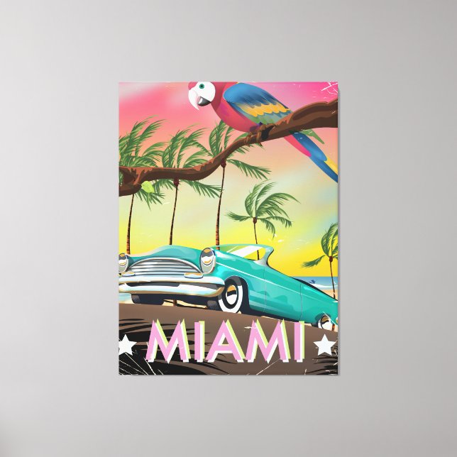 Em Tela Impressão de viagem retrô vintage de Miami (Frente)