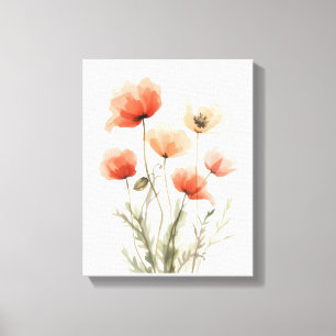 Em Tela Impressão Floral Aquarela Papoulas Coral
