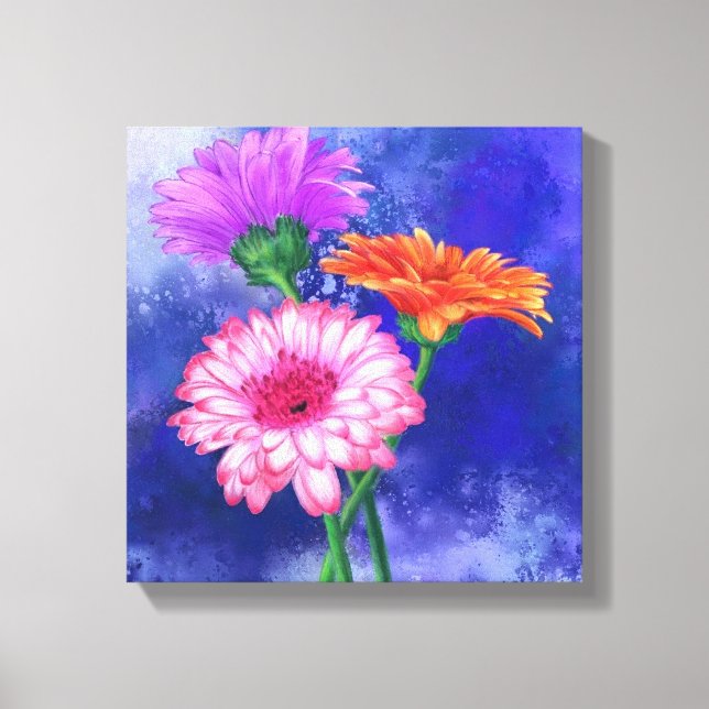 Em Tela Impressão Gerberas de Três Cores - Pintura (Frente)