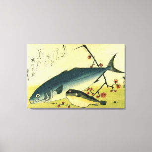 Em Tela Inada e Fugu - Impressão de Peixe Japonês de Hiros