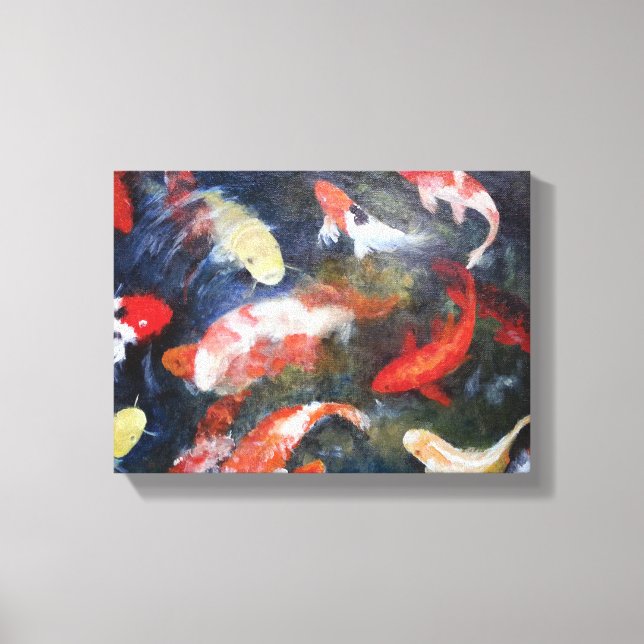 Em Tela Koi Fish Pond, Abstrato, Oil Painting Impressão (Frente)