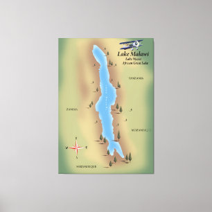 Em Tela Lago Malawi, impressão do mapa do poster de