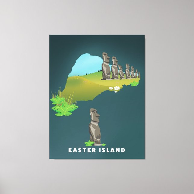 Em Tela Mapa ilustrado da ilha de Páscoa impressão de pôst (Frente)