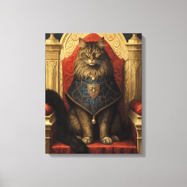 Em Tela Noble Maine Coon Cat Throne Art Impressão (Frente)