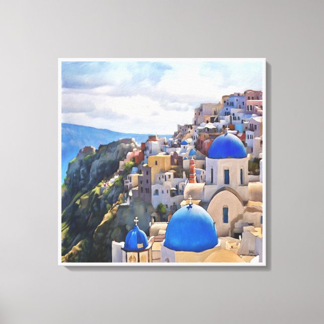 Em Tela Oia, Santorini. Grécia. Pintura a óleo. Impressão  (Frente)