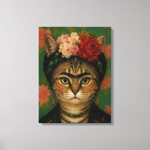 Em Tela Retrato de Gato Frida Kahlo Impressão de Arte Flor