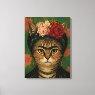 Em Tela Retrato de Gato Frida Kahlo Impressão de Arte Flor