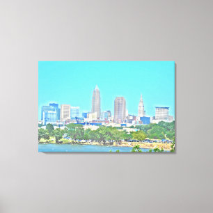 Em Tela Summer Lake Skyline Cleveland, Impressão OH Canva