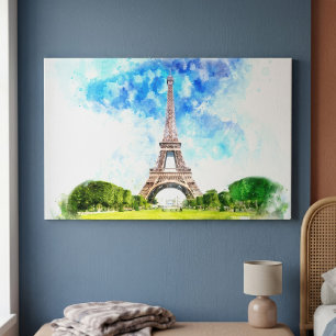 Em Tela Torre Eiffel Aquarela Arte de Impressão da Silhuet
