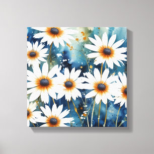Em Tela Tranquil White Daisies Watercolor Art Impressão