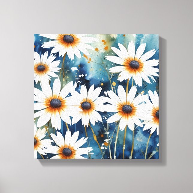 Em Tela Tranquil White Daisies Watercolor Art Impressão (Frente)