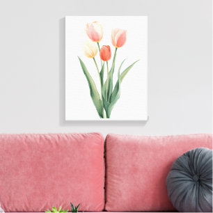 Em Tela Tulipas Rosa Pastel Impressão Floral Aquarela