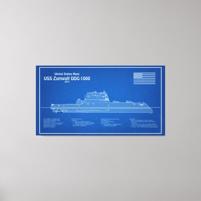 Em Tela USS Zumwalt - Entrega de planos de impressão Bluep (Frente)