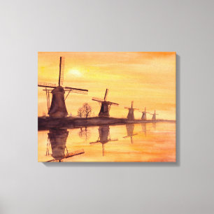 Em Tela Windmills — Impressão por Aquarela Sunset