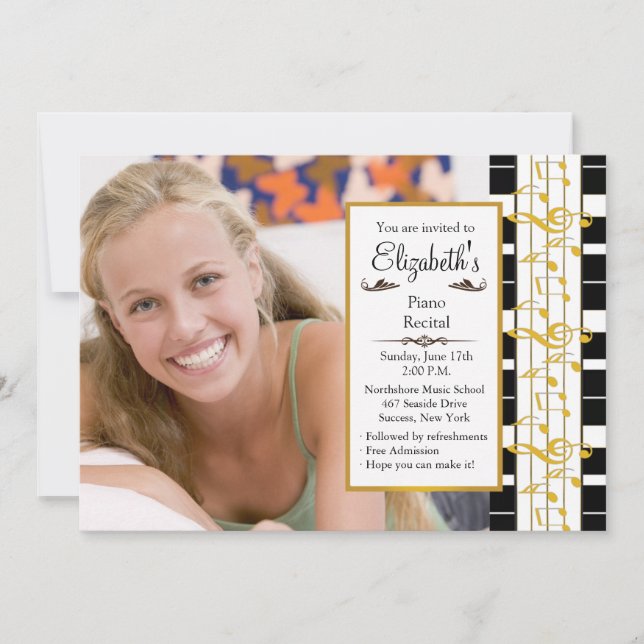 Em uma nota feliz Foto Piano Considerando Convite (Frente)