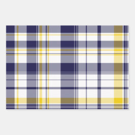 Embalagem de presente de milho e azul com três emb