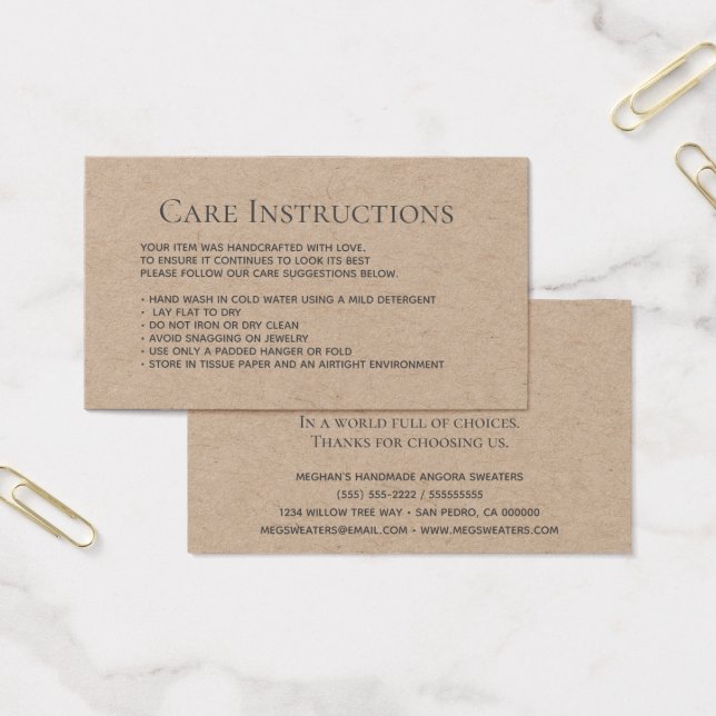 Embalagem de vestuário Kraft Washing Care editável (Escritótio)