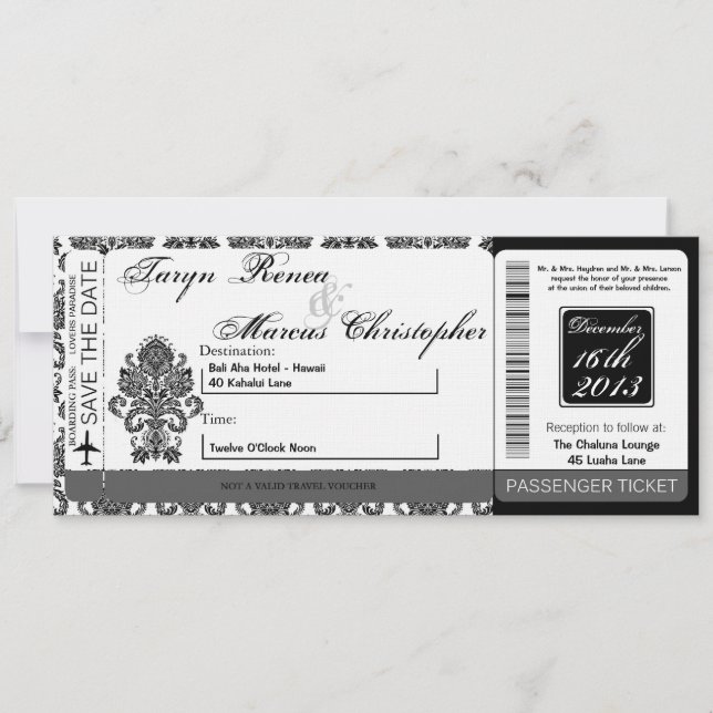 Embarque Linen Casamento Convite Damask Blac (Frente)