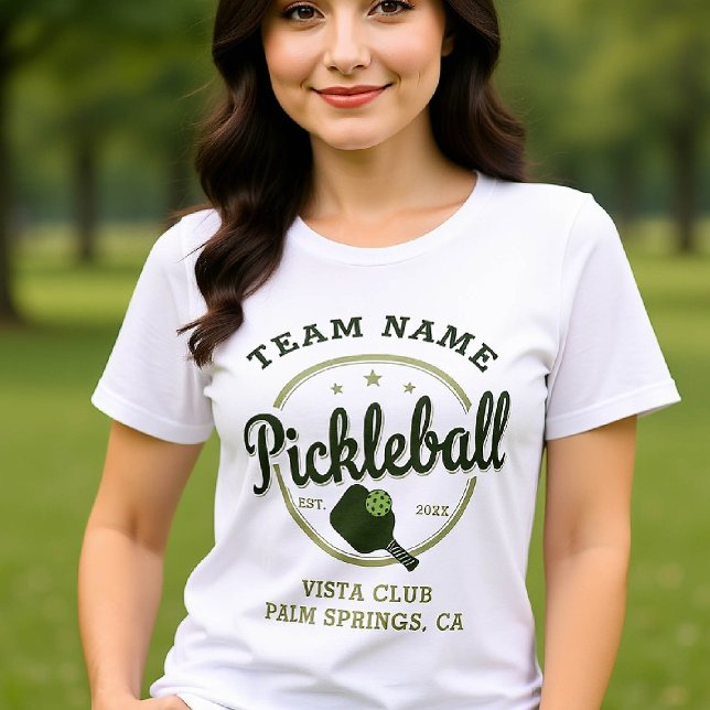 Emblem Verde Personalizado do Clube da Equipe de P (pickleball personalized shirt emblem club team player vintage custom text name green retro)