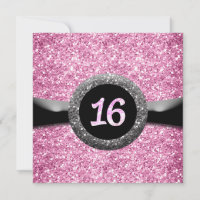 Emblema de Fita Sweet 16 Brilho Rosa Convite