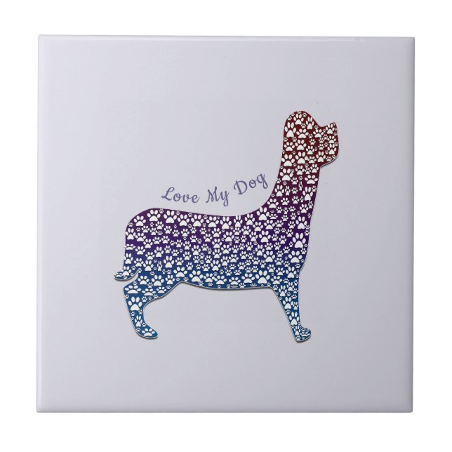 Embossed Indigo Gradient Paw Print Dog Outline (Frente)