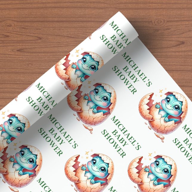 Embreve Nascimento Papel de Presente de Chuvada de (Hatching Soon Baby Shower Wrapping Paper Dino Theme)
